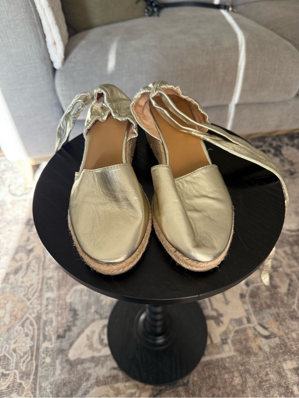 Marc Fisher Metallic Gold Espadrille tie up wedge